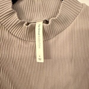 Babaton Ribbed Short Sleeve Top in Light Beige